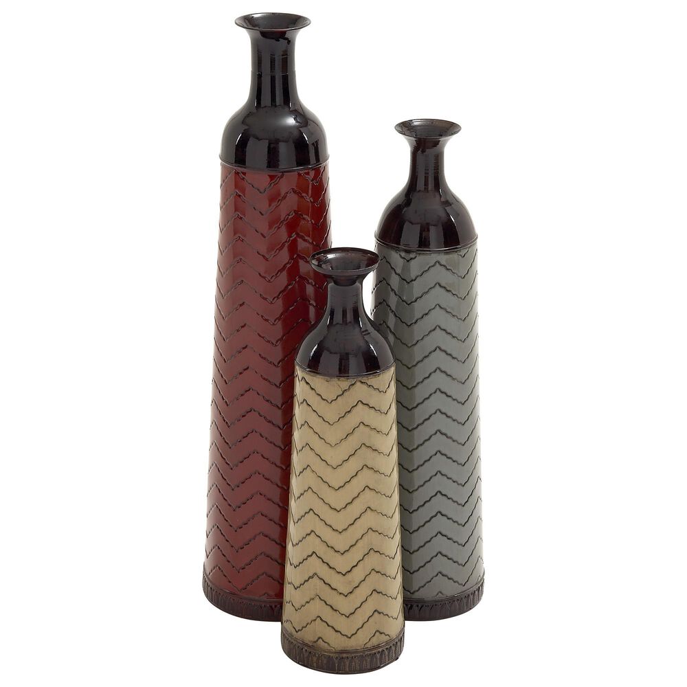 Maple and Jade Chevron Vase in Red, Grey and Yellow (Set of 3), , large