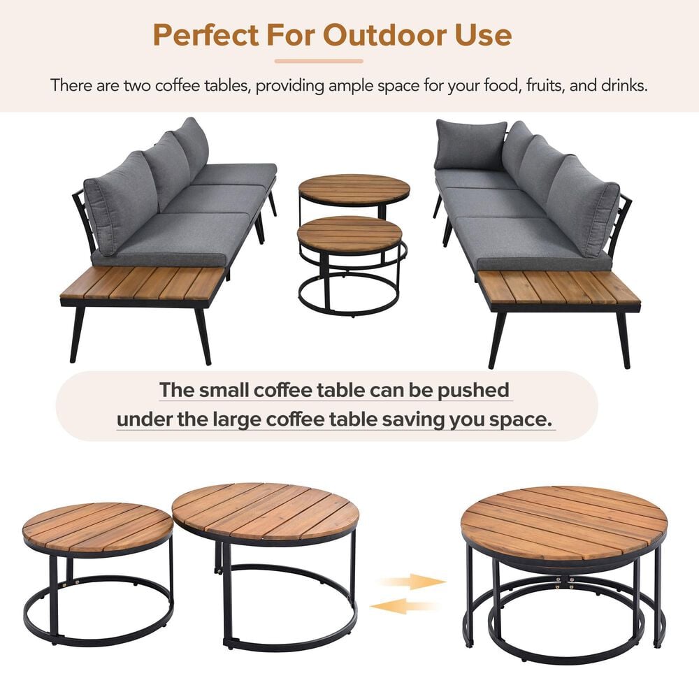 HOMLUX 6-Piece Outdoor Sectional Set in Gray, , large