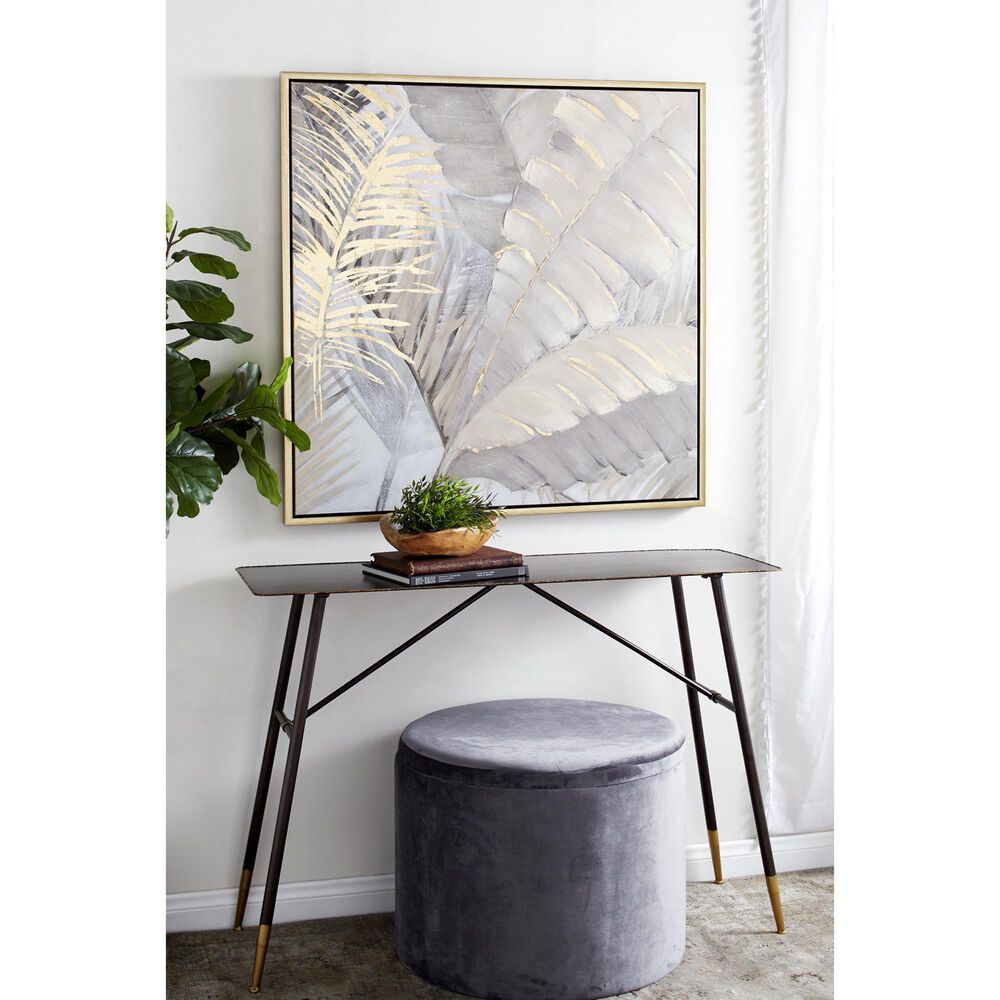 Maple and Jade 40&quot; x 40&quot; Square Palm Tree Metallic Layered Leaf Framed Wall Art in Brown, Black, Beige, Gray and Gold, , large