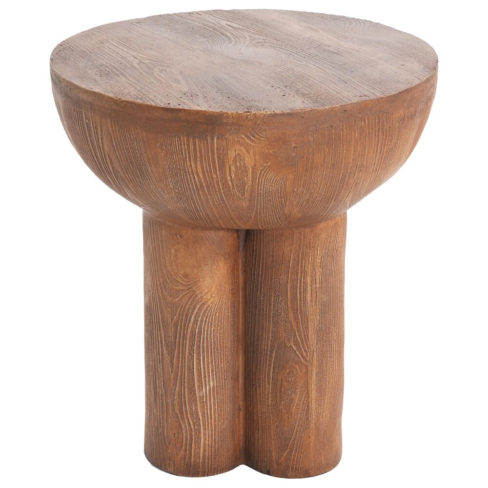 Hearth and Haven Iris Outdoor Round Side Table with 3 Cylindrical Legs in Brown, , large