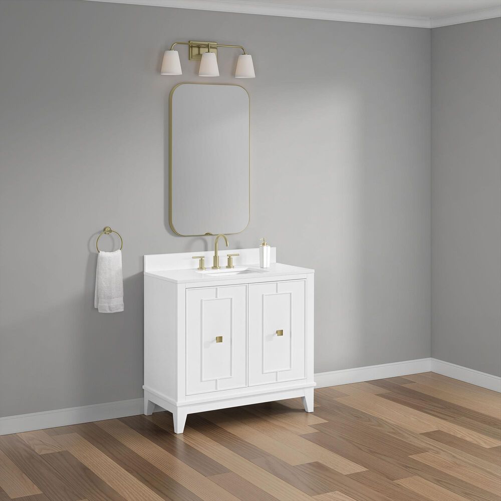 37B Kinsale 36" Single Bathroom Vanity Cabinet in Bright White with White Composite Stone Top and Backsplash, , large