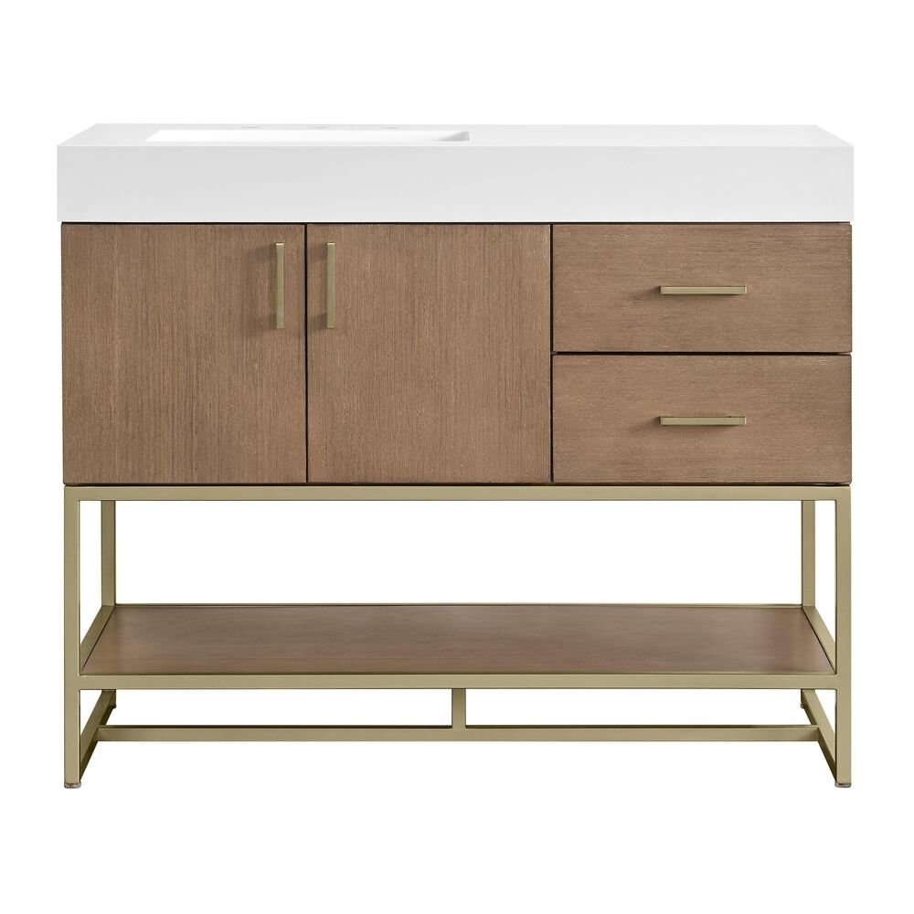 37B Mauri 42" Single Bathroom Vanity with Metal Base in Walnut Drift with High-Profile 4" White Composite Stone Top, , large