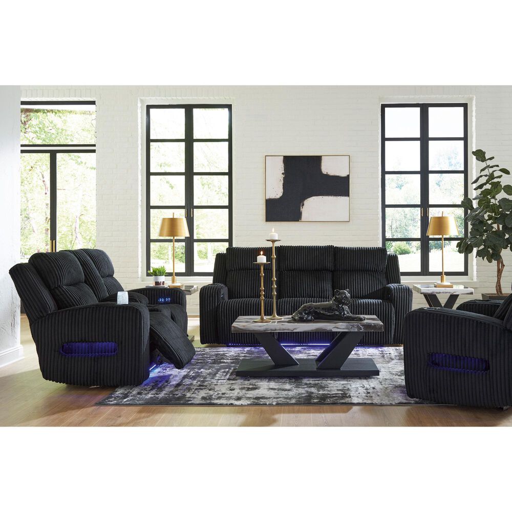Ashley Forest Lake Power Reclining Sofa with Adjustable Headrest in Black Velvet, , large