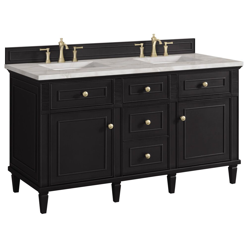James Martin Vanities Lorelai 60" Double Vanity in Black Onyx with 3 cm Victorian Silver Quartz Top, , large