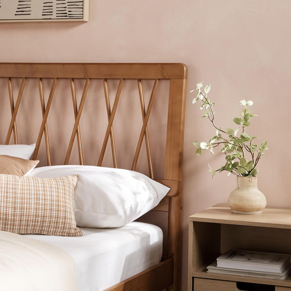 Walker Edison Cama X Spindle Full Platform Bed in Caramel, , large