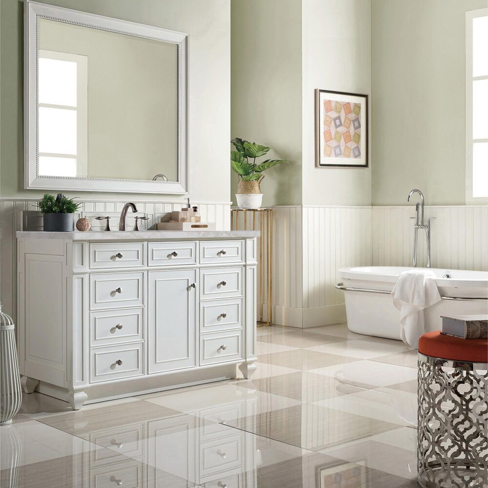 James Martin Vanities Bristol 48&quot; Single Bathroom Vanity in Bright White with 3 cm Victorian Silver Quartz Top and Rectangular Sink, , large