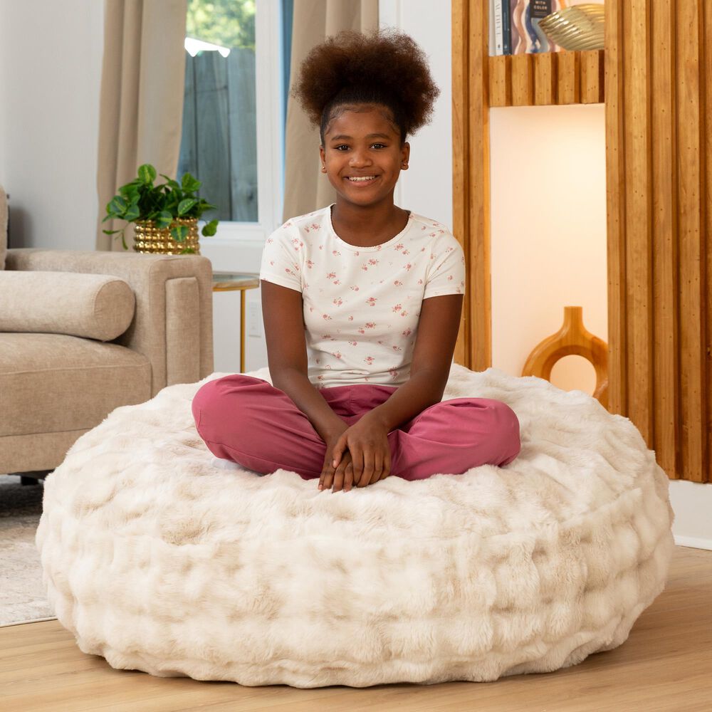 Jaxx Lil' Cuddler Cocoon Jr Kids Faux Fur Bean Bag Lounger in Phantom Cream, , large