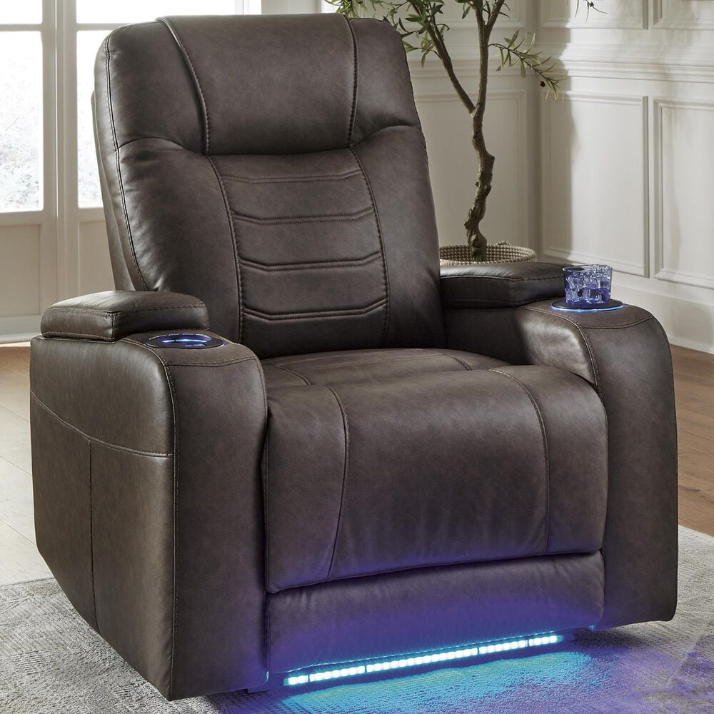 Ashley Schooner Rocks Power Recliner with Adjustable Headrest in Umber, , large