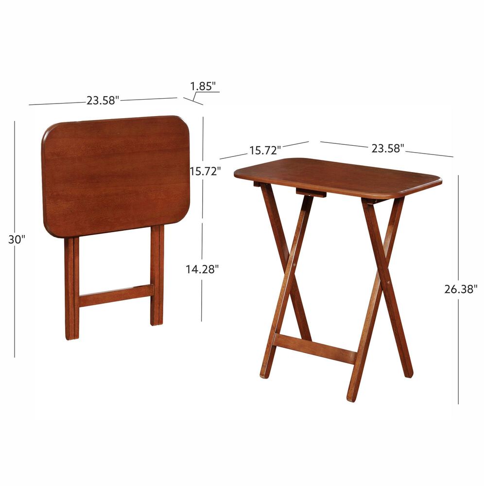 Linon Home Decor Burke Folding TV Tray Table Set with Stand in Dark Cherry and Chrome (Set of 4), , large