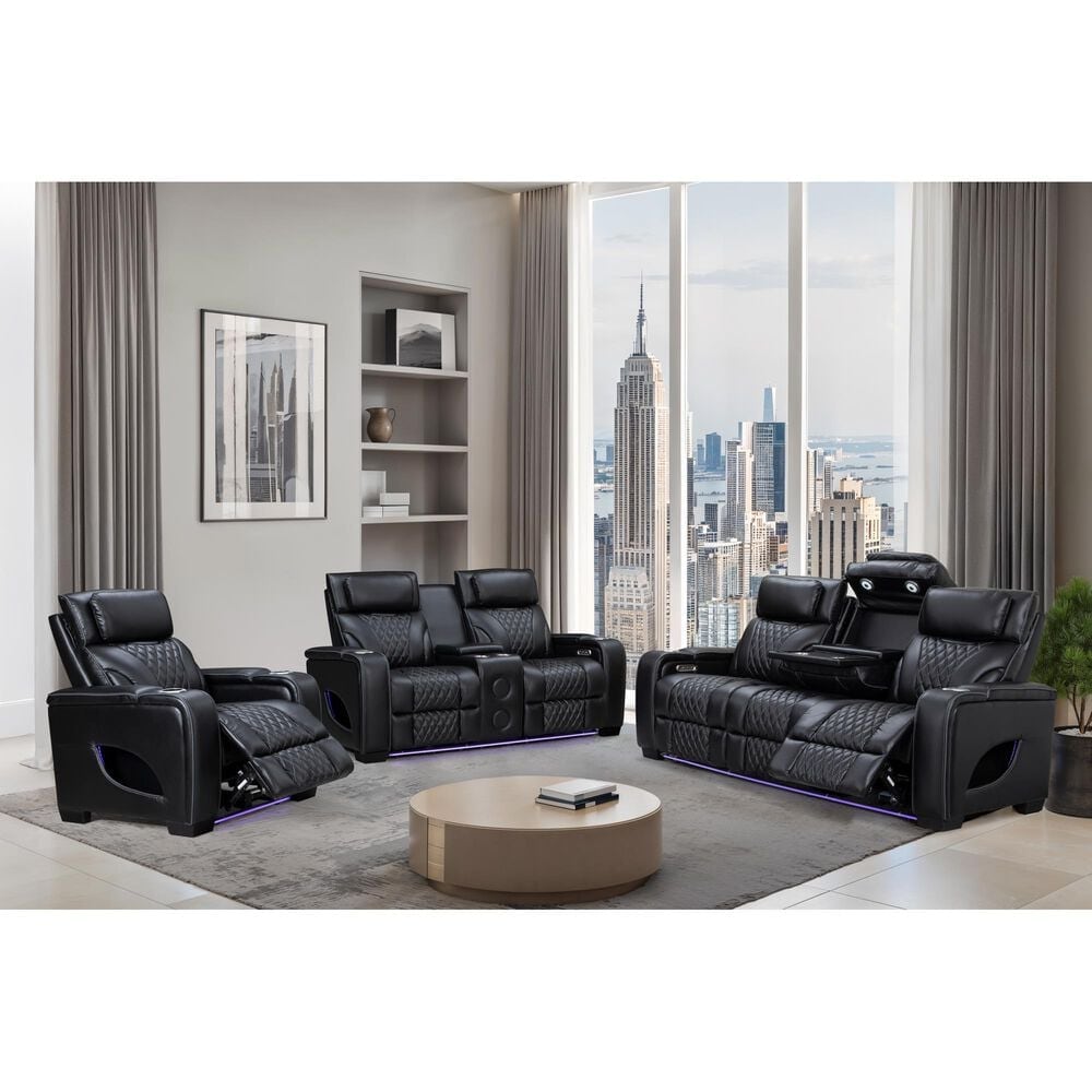 Titanic Furniture All Star Power Reclining Loveseat with Power Headrest in Black, , large