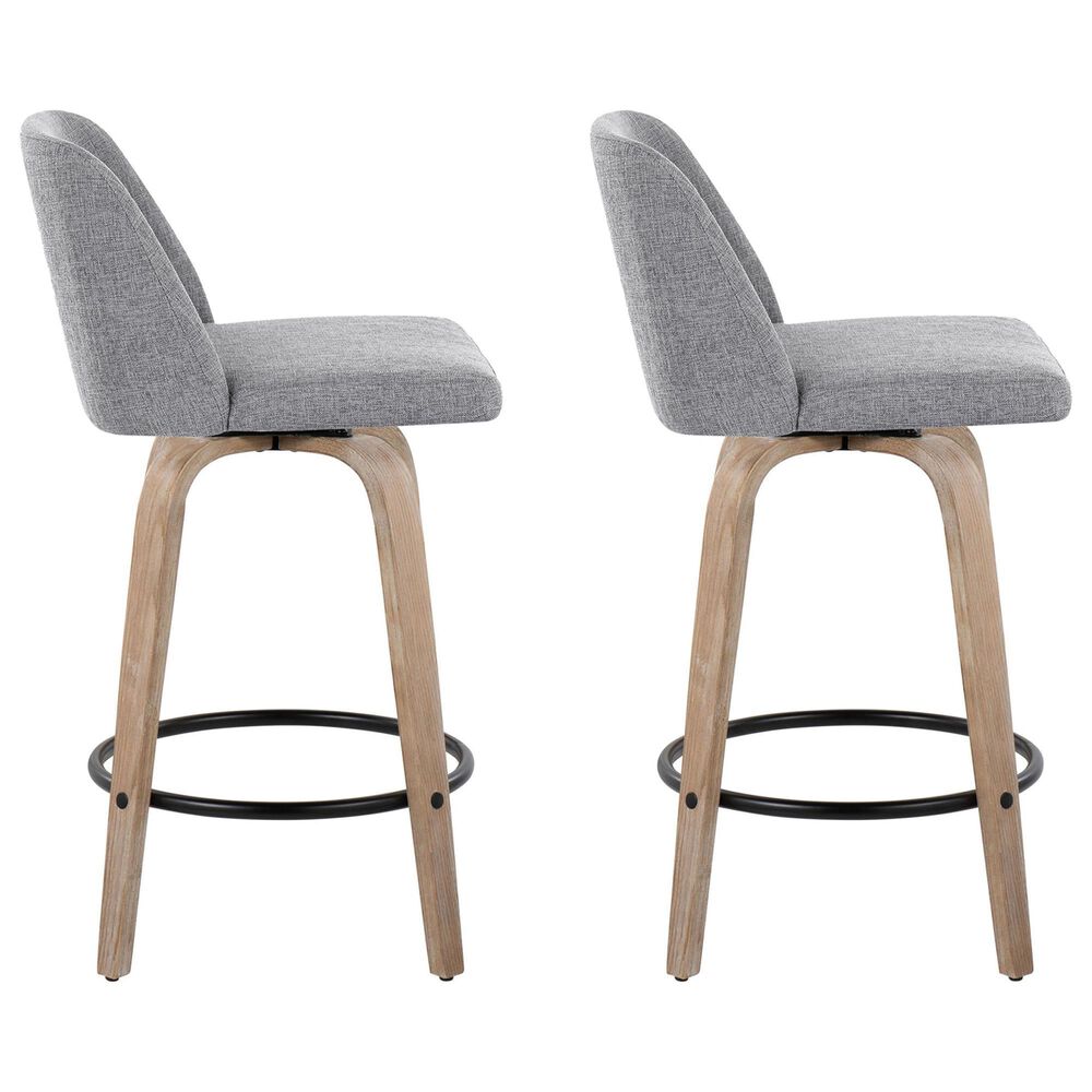 LumiSource Toriano Swivel Counter Stool with Cream Noise Fabric Upholstery in Whitewashed and Black (Set of 2), , large