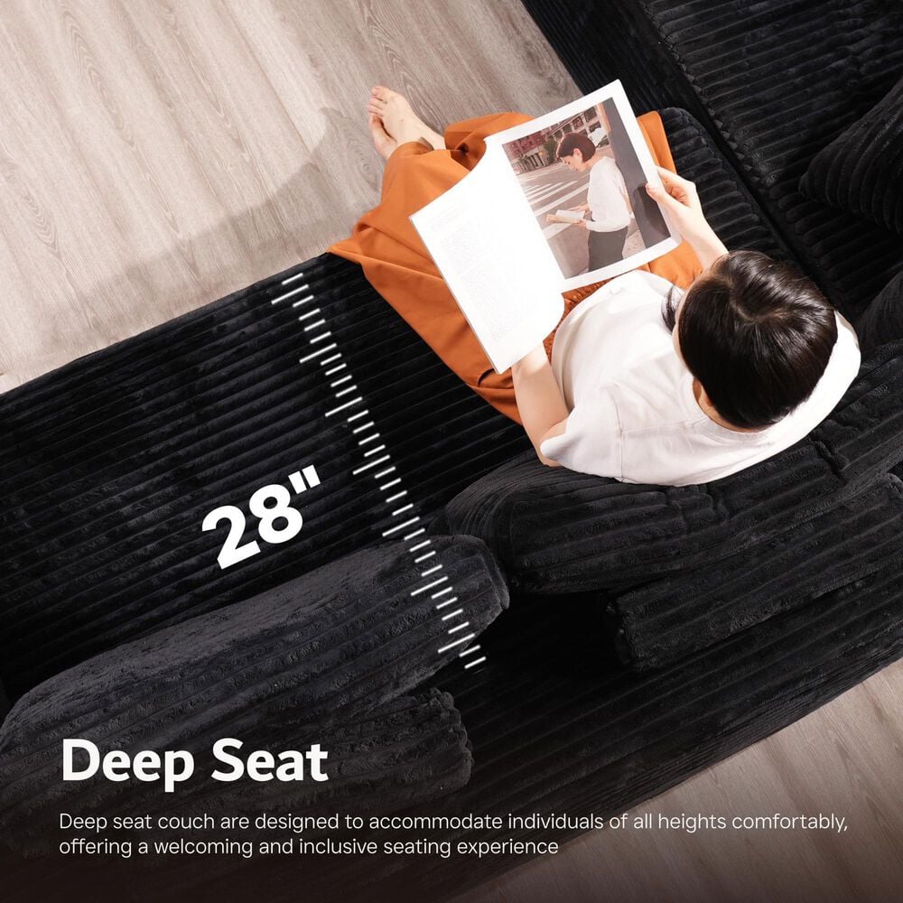 HOMLUX Modular Corduroy Sectional Sofa with Right Chaise, U Shaped Cloud Couch Set in Black, , large