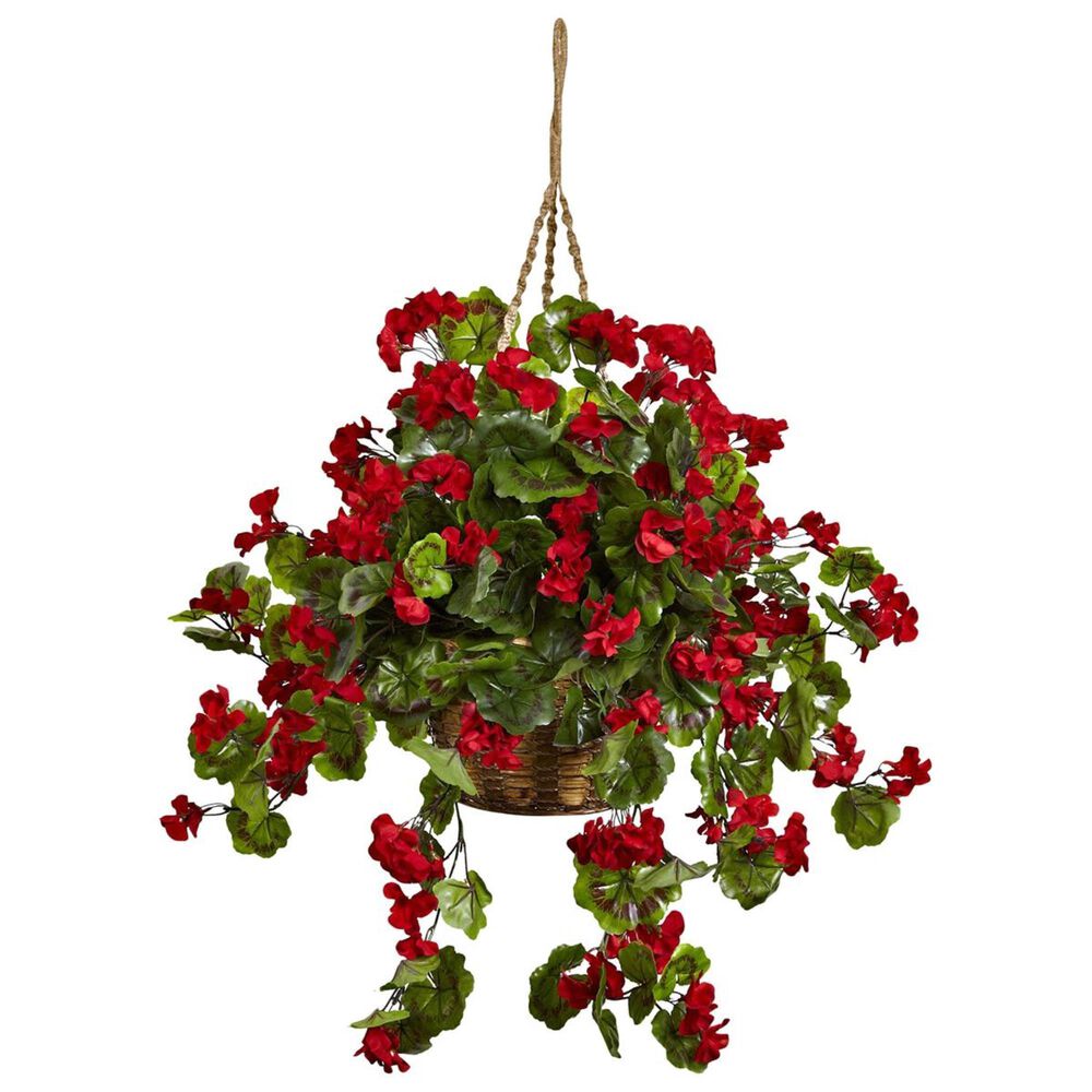Nearly Natural Inc Geranium Hanging Basket, , large