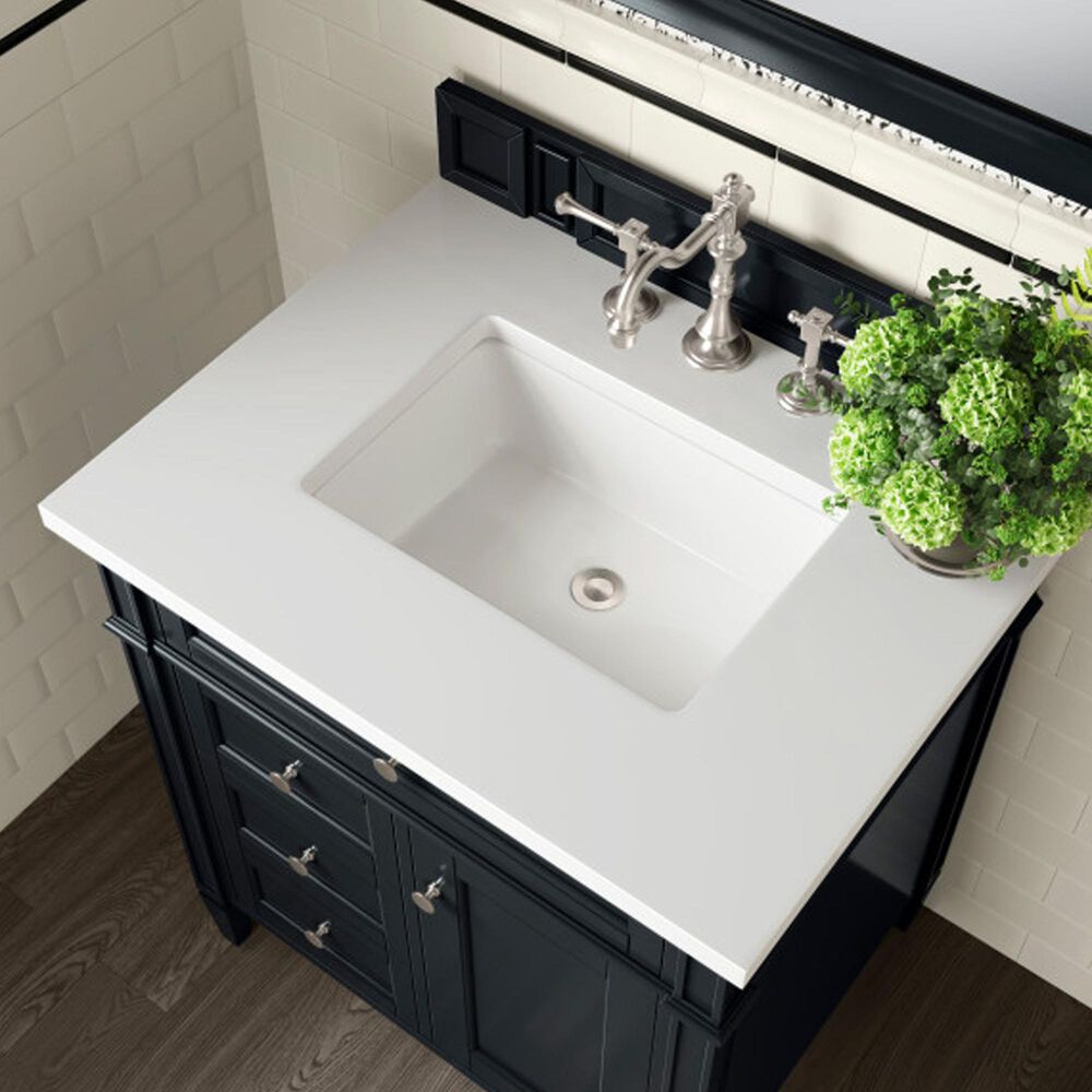 James Martin Vanities Brittany 30&quot; Single Bathroom Vanity in Black Onyx with 3 cm White Zeus Quartz Top and Rectangular Sink, , large