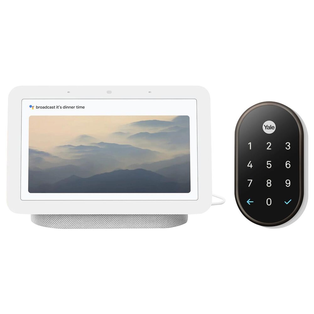 HP Nest Hub - Chalk (2nd Generation) + Yale Lock Electronic Deadbolt in Oil Rubbed Bronze, , large