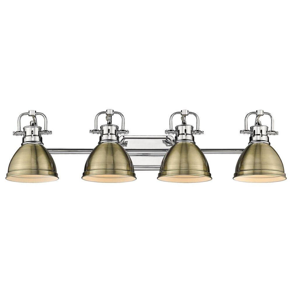 Golden Lighting Duncan 4-Light Bath Vanity with Aged Brass Shade in Chrome, , large