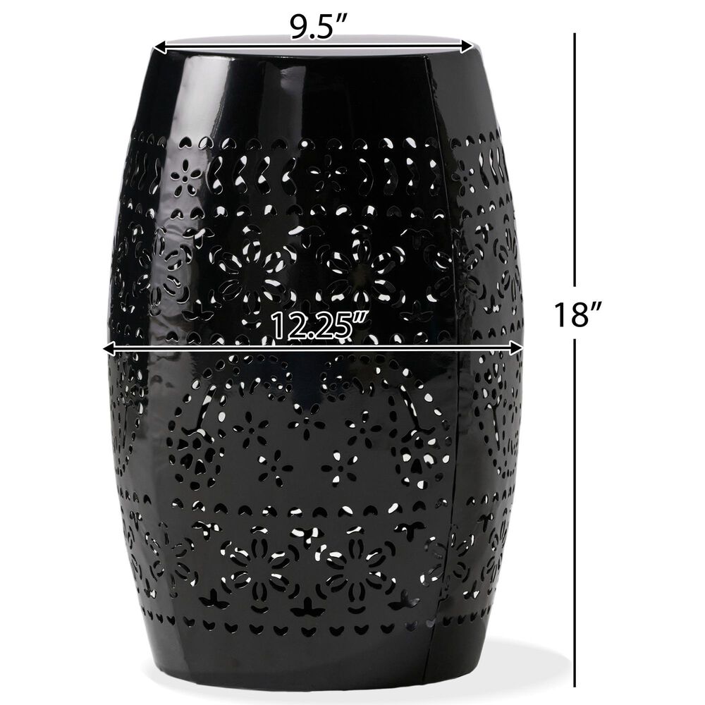 Hearth and Haven Ruby Outdoor Barrel End Table with Lace-Cut Design in Black, , large