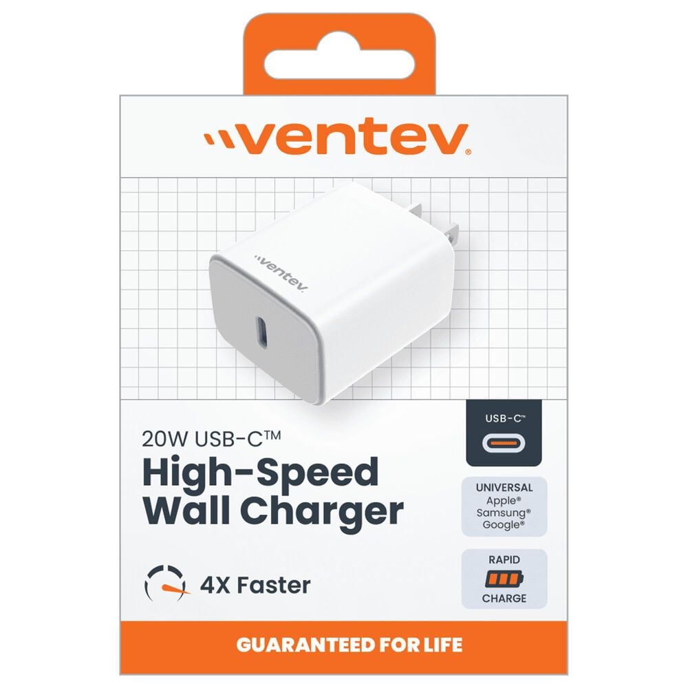 Ventev Ultrafast 20W USB-C Wall Charger in White, , large
