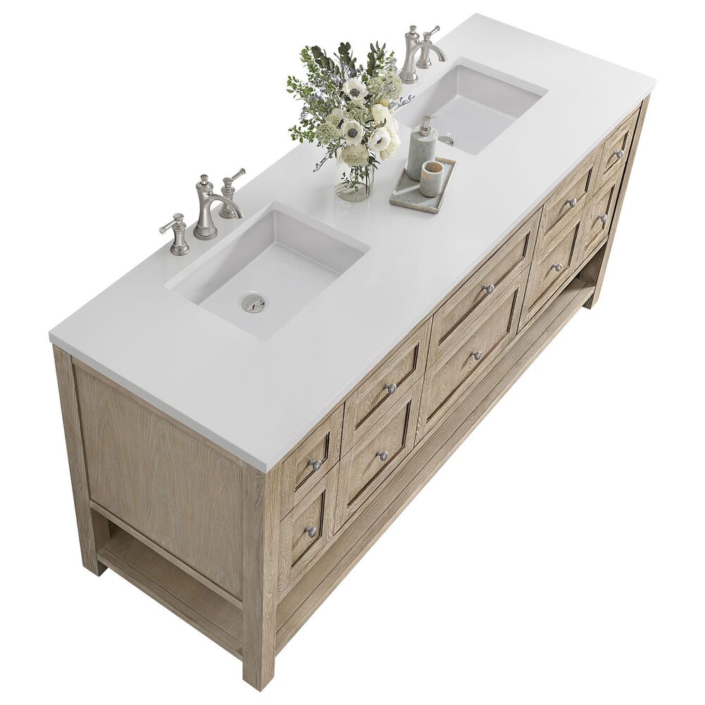 James Martin Vanities Breckenridge 72&quot; Double Vanity in Whitewashed Oak with 3 cm White Zeus Quartz Top, , large