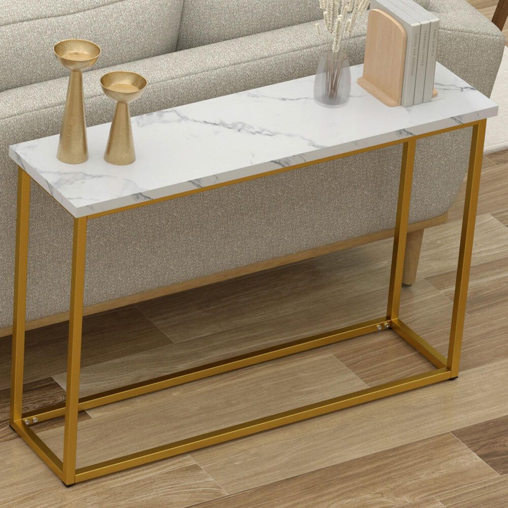 Golden Wave Furniture Driscoll Sofa Table in Gray, White and Gold, , large