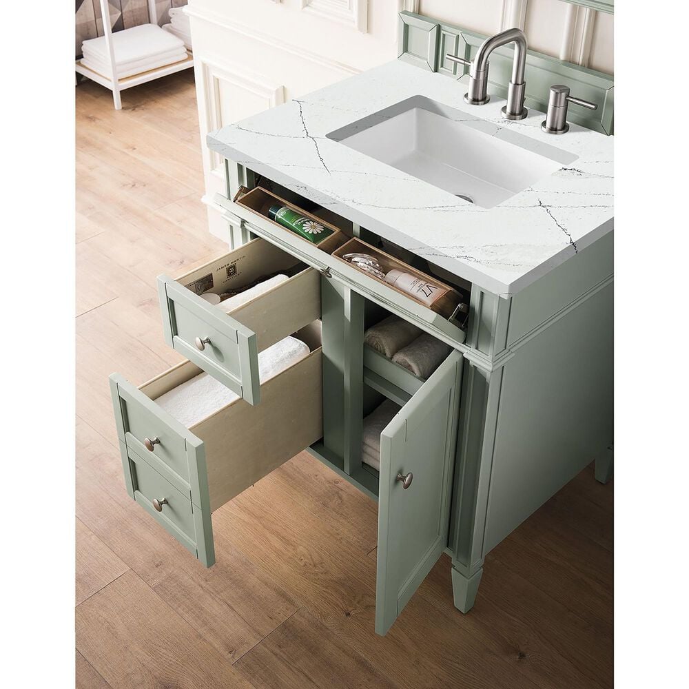 James Martin Vanities Brittany 30&quot; Single Bathroom Vanity in Sage Green with 3 cm Ethereal Noctis Quartz Top and Rectangular Sink, , large