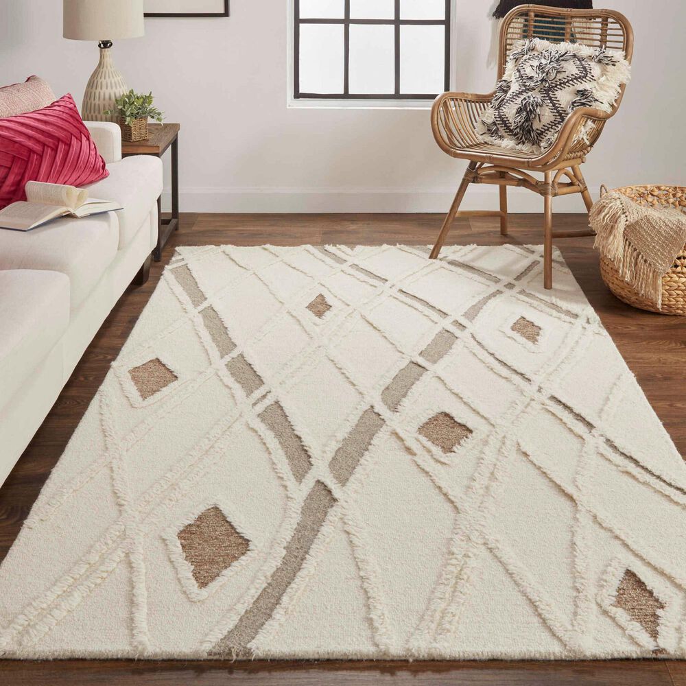 Feizy Anica 4&#39; x 6&#39; Ivory and Brown Area Rug, , large