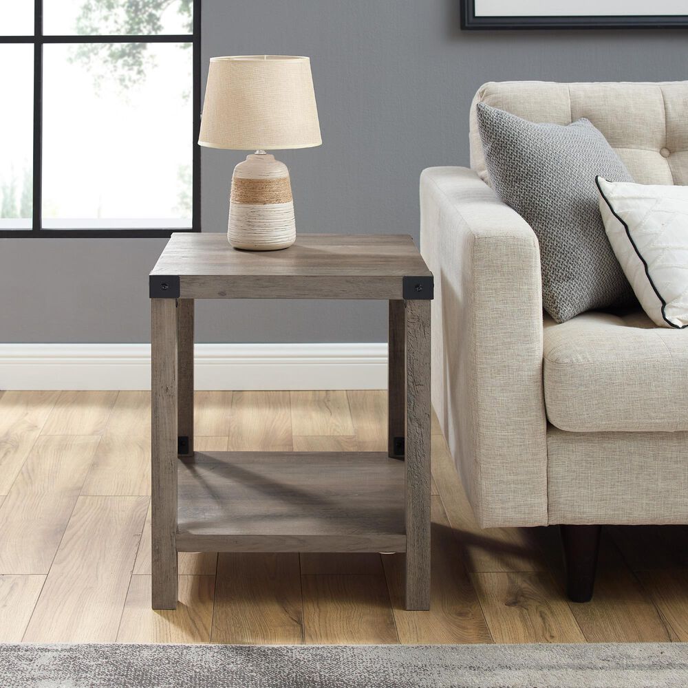 Walker Edison Barn Door Side Table in Grey Wash, , large