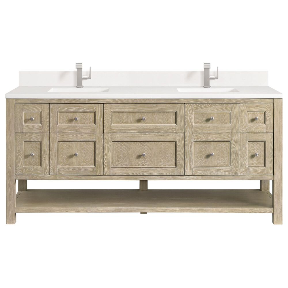 James Martin Vanities Breckenridge 72" Double Vanity in Whitewashed Oak with Single Hole 3 cm White Zeus Quartz Top & Backsplash, , large