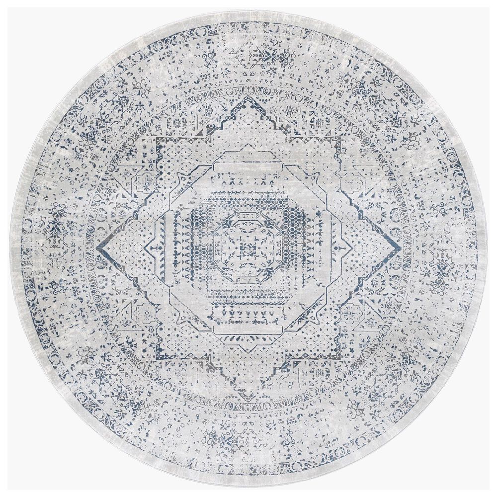 Surya Aisha AIS-2318 7"10" Round Charcoal, Gray, Off-White and Dark Blue Area Rug, , large
