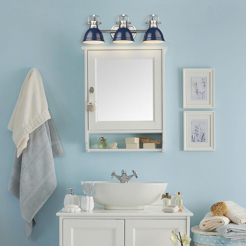 Golden Lighting Duncan 3-Light Bath Vanity with Navy Shades in Pewter, , large