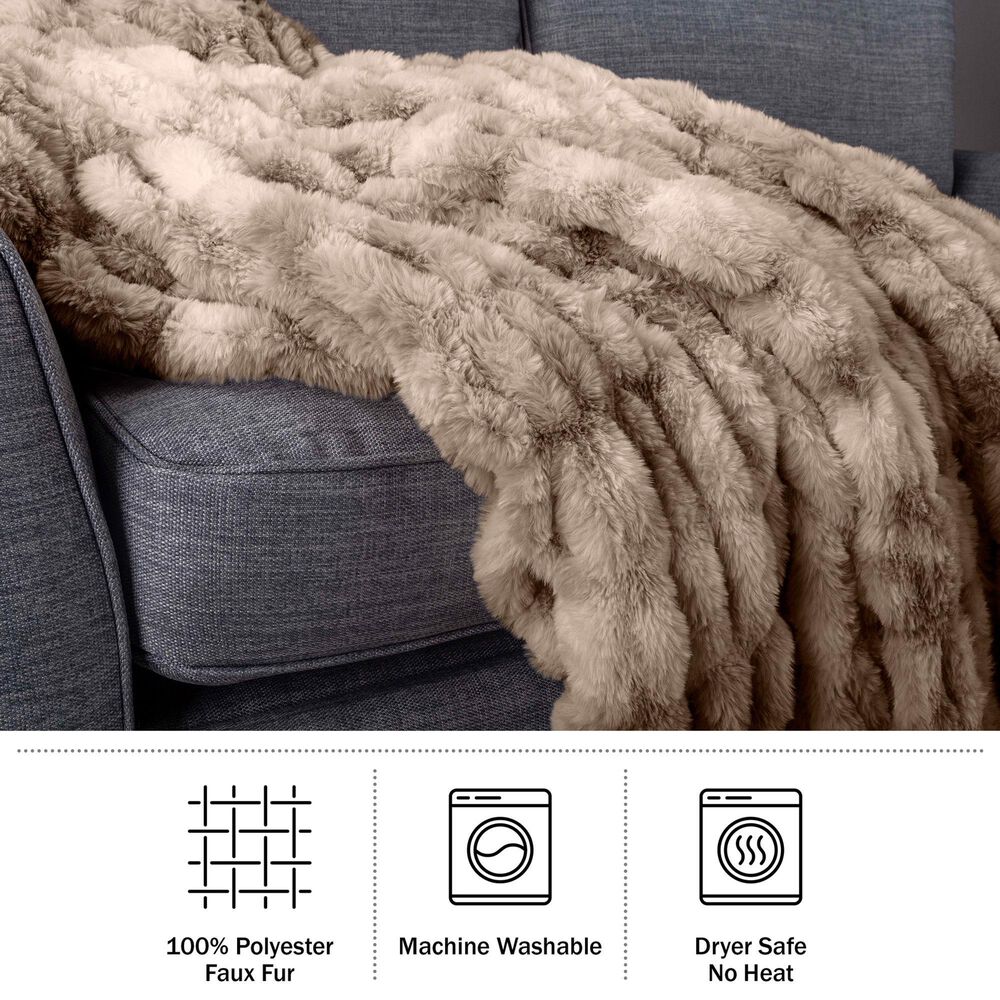 Timberlake 60" x 80" Ruched Faux Fur Throw Blanket in Taupe, , large
