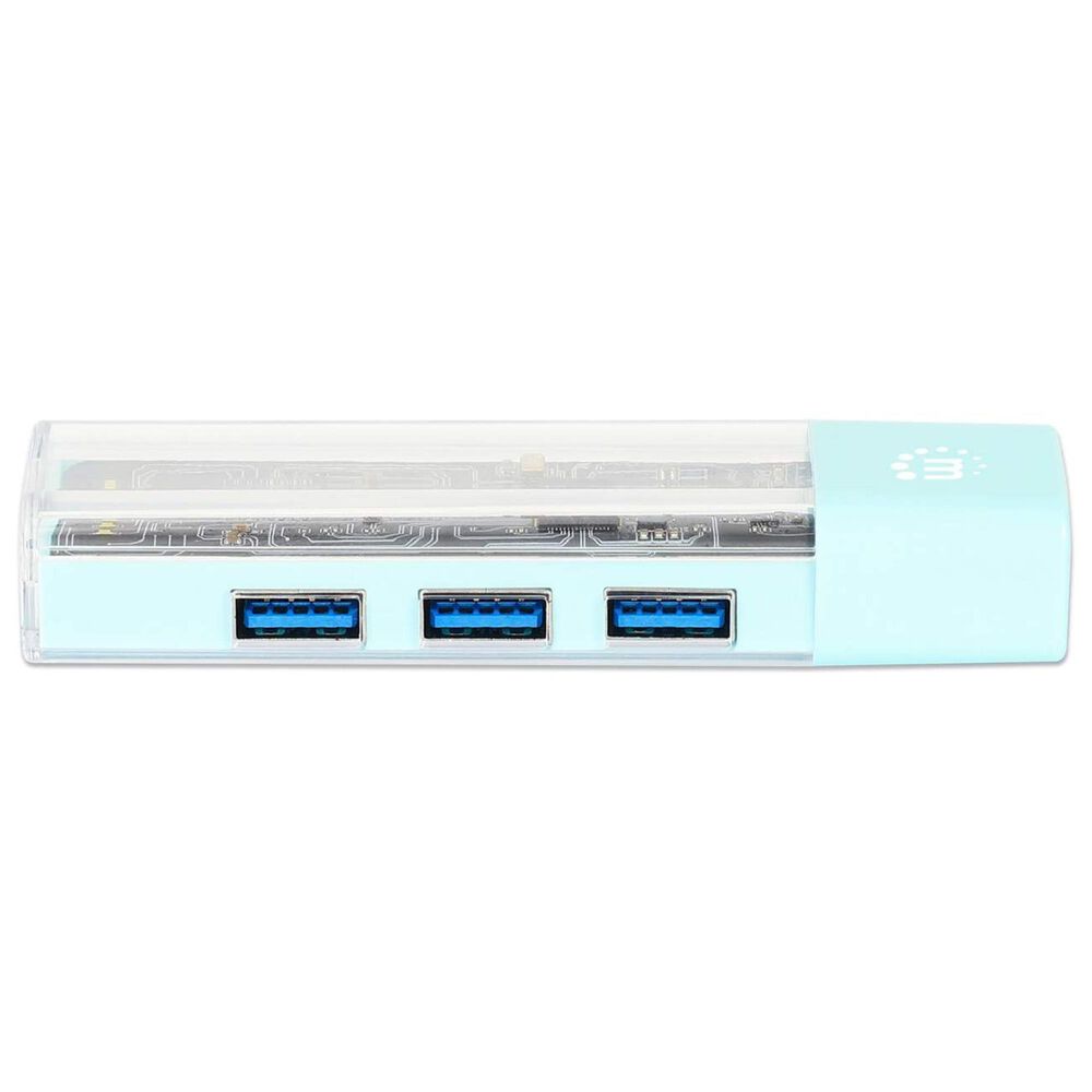 Manhattan 4-Port USB 3.0 Type-C/A Combo Hub in Clear and Teal, , large