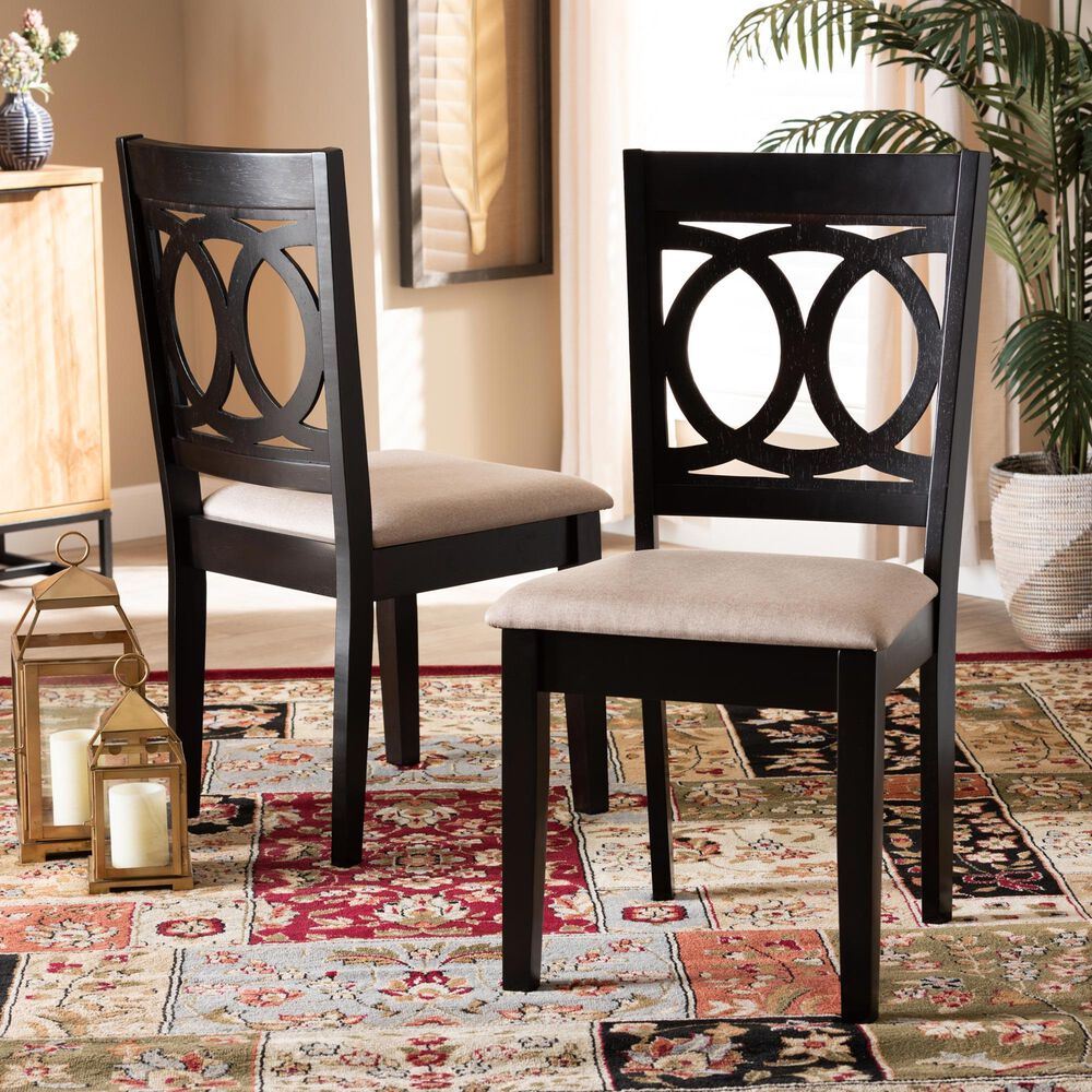 Baxton Studio Lenoir Side Chair with Sand Cushion in Espresso Brown (Set of 2), , large