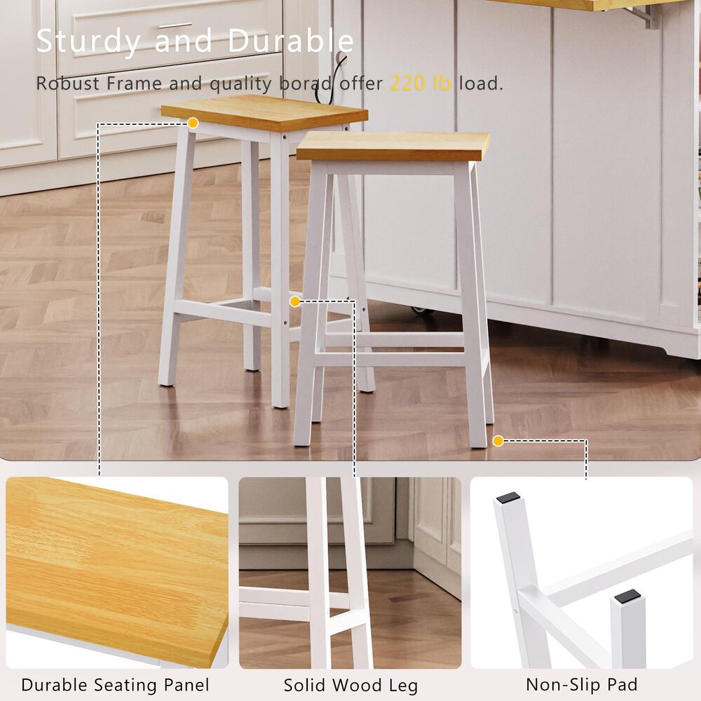 HOMLUX 25.6" Counter Stool in Light Brown and White (Set of 2), , large
