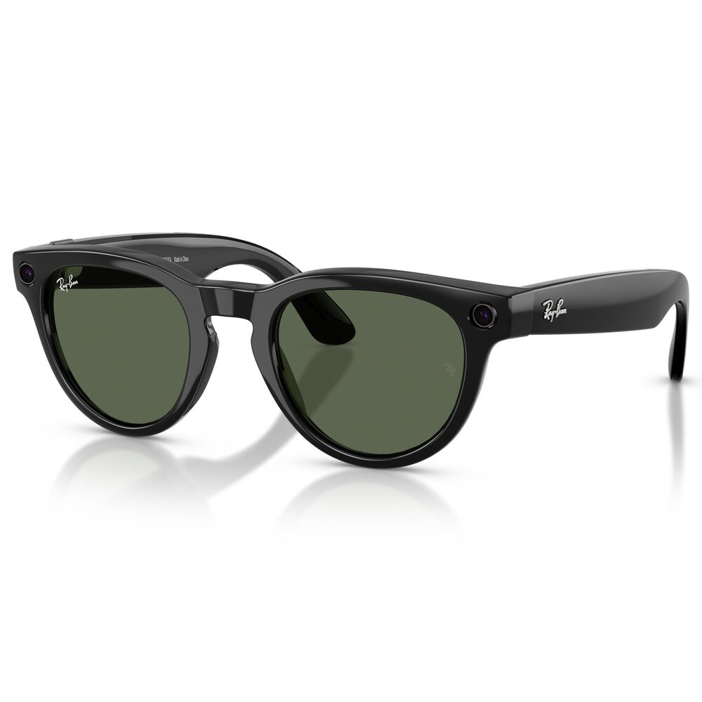 Rayban Glasses Headliner Gen 2 High Bridge Fit Sunglasses with Green Lenses in Shiny Black, , large