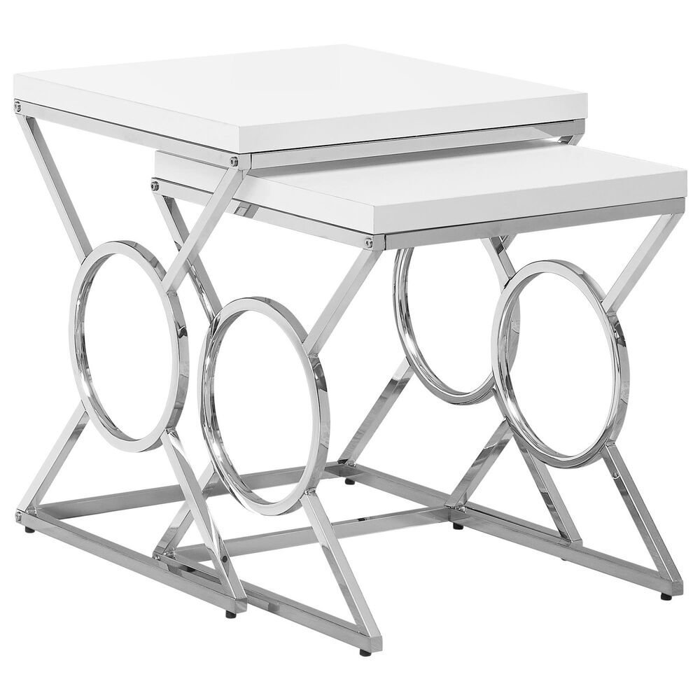 Monarch Specialties 2-Piece Nesting Table Set in Glossy White and Chrome, , large