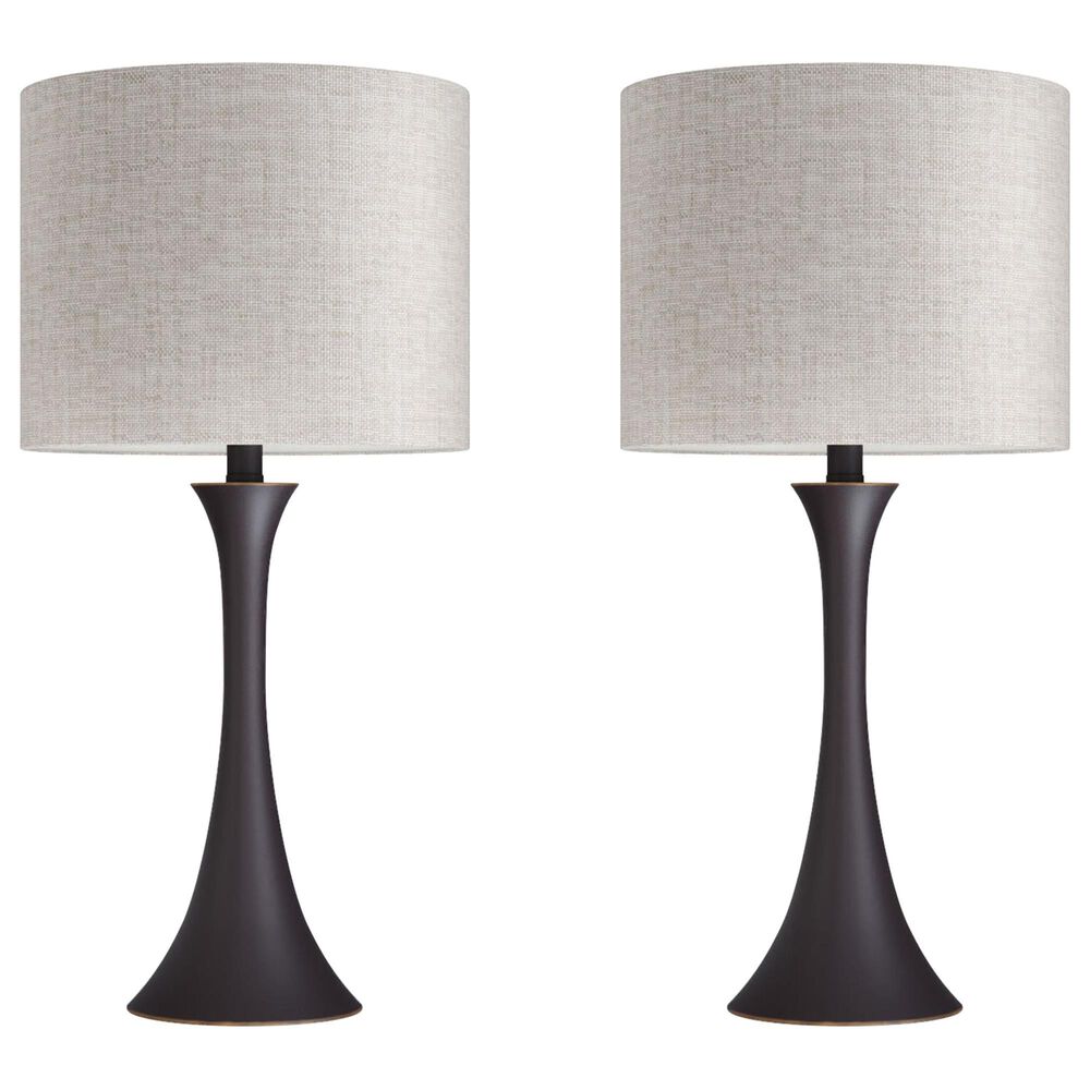 LumiSource Lenuxe 24" Metal Table Lamp with Natural Linen Shade in Oil Rubbed Bronze (Set of 2), , large