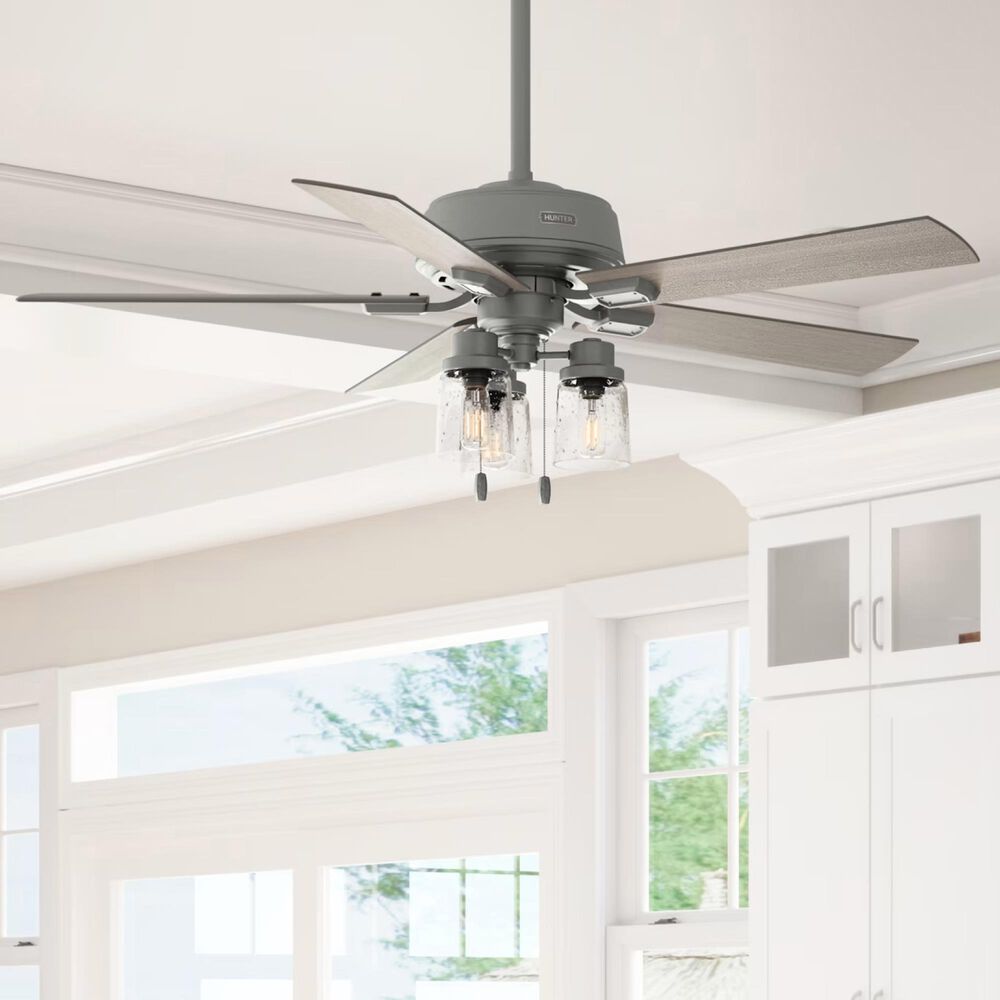Hunter Hartland 52&quot; Ceiling Fan with LED Lights in Matte Silver, , large