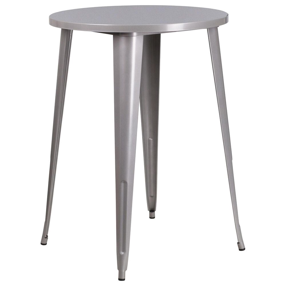 Flash Furniture 5-Piece Metal Bar Table Set with Backed Stools in Silver, , large