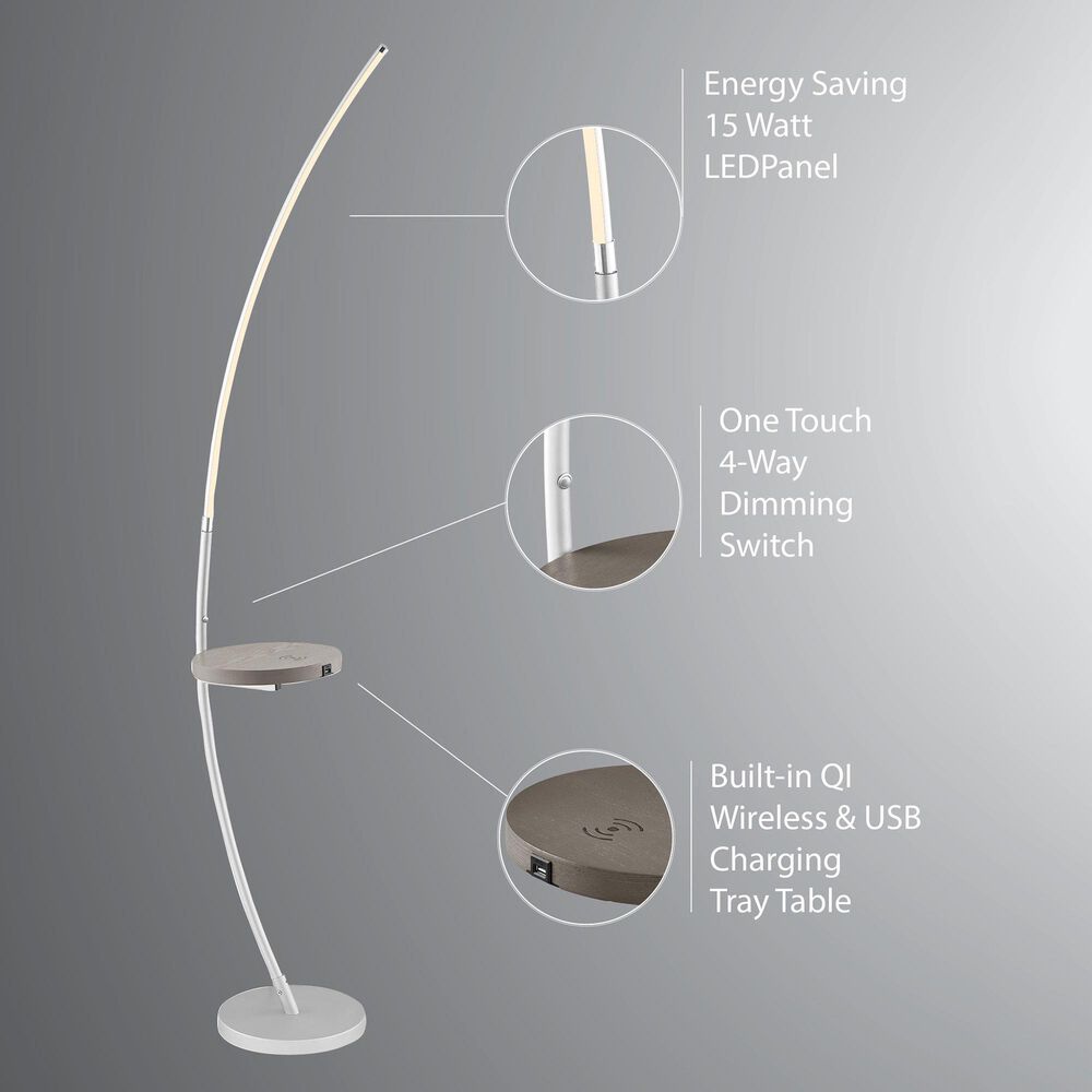 Lite Source Monita LED Shelf Floor Lamp with Wireless Charging + USB in Silver, , large