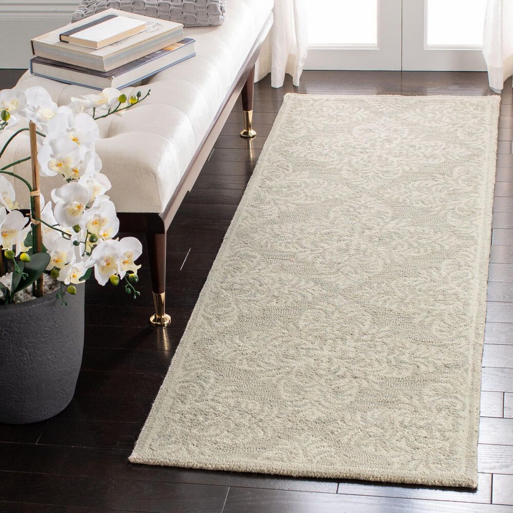 Safavieh Micro-Loop Damask 2&#39;3&quot; x 7&#39; Silver and Ivory Runner, , large