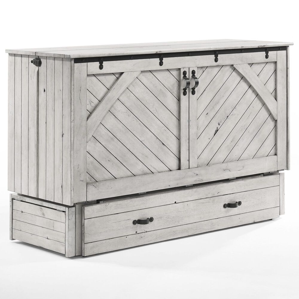 New Day Furniture Ranchero Queen Murphy Cabinet with Mattress in Wildwood Vintage White, , large