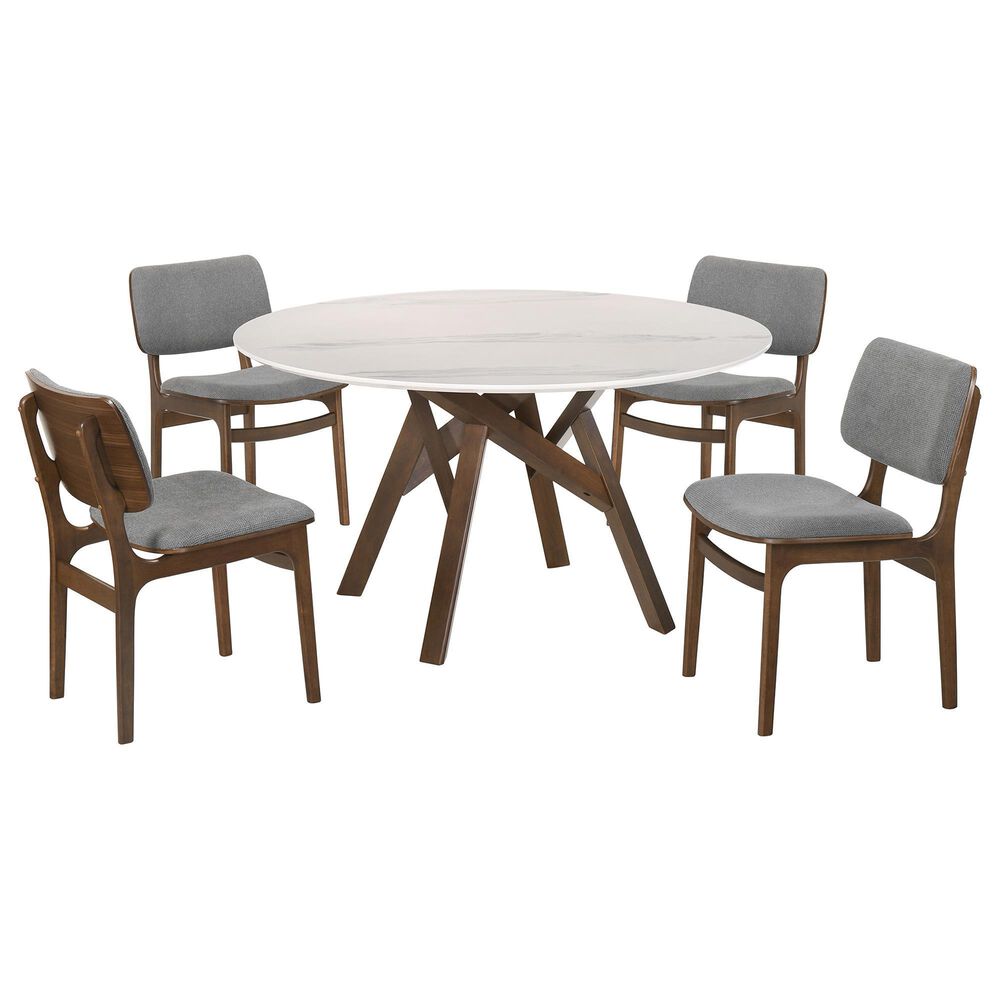 Blue River Venus and Lima 5-Piece Dining Set with Gray Cushion in Walnut and White, , large