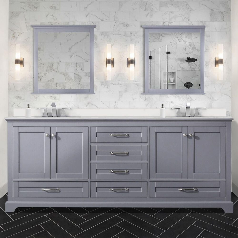 Lexora Home Dukes 80&quot; Double Bathroom Vanity in Dark Grey with 2 cm White Cultured Marble Top and Rectangular Sinks, , large