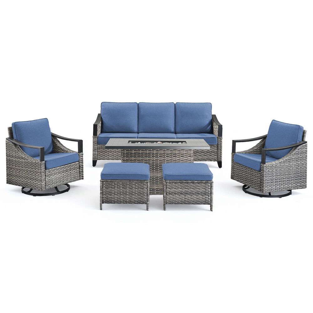 Sunwell Garden 6-Piece Patio Conversation Set with Fire Pit in Navy, , large