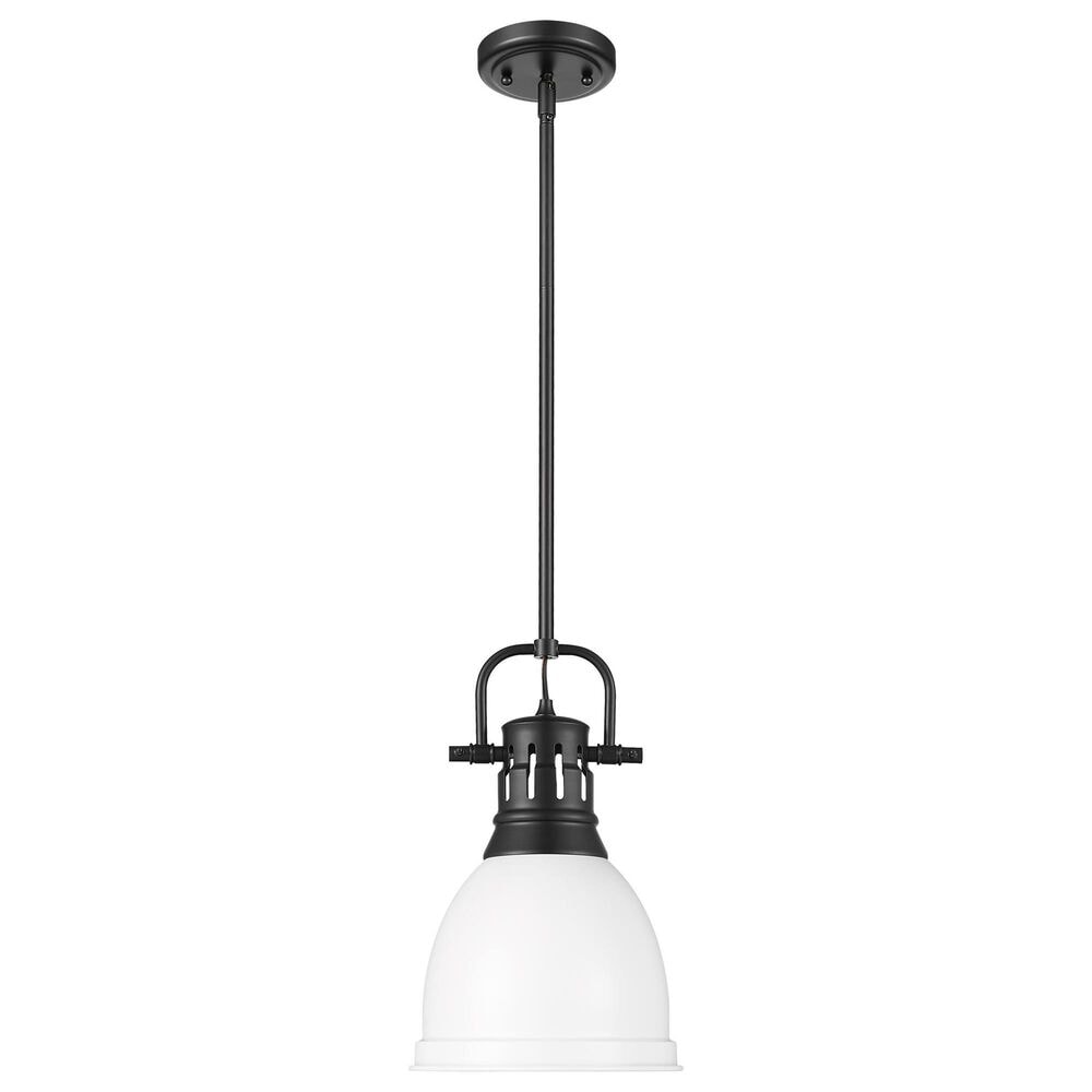 Golden Lighting Duncan 1-Light Small Pendant with Rod and Matte White Shade in Matte Black, , large