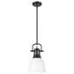 Golden Lighting Duncan 1-Light Small Pendant with Rod and Matte White Shade in Matte Black, , large