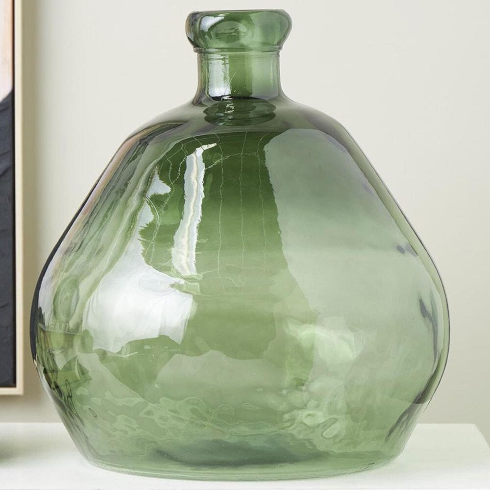 Maple and Jade Wide Spanish Bottle Neck Ombre Decorative Vase in Green, , large