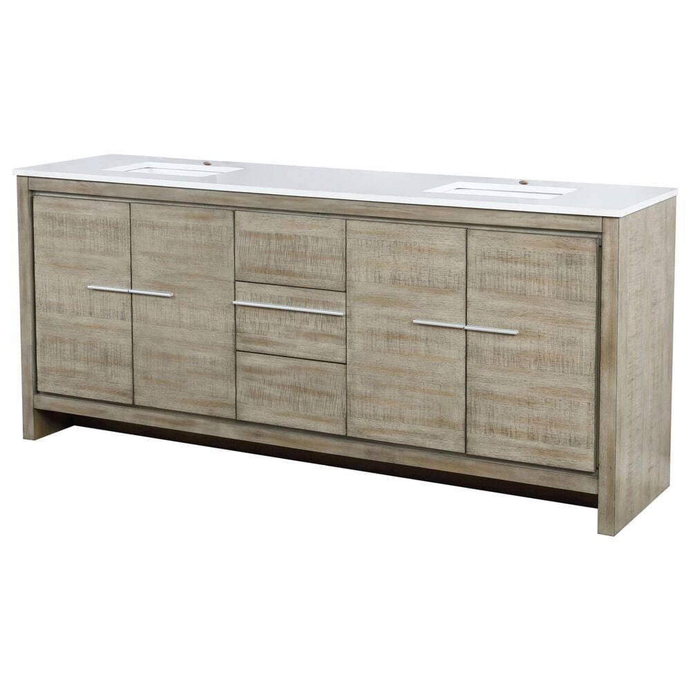 Lexora Home Lafarre 80" Double Bathroom Vanity in Rustic Acacia with 2 cm White Quartz Top and Rectangular Sinks, , large