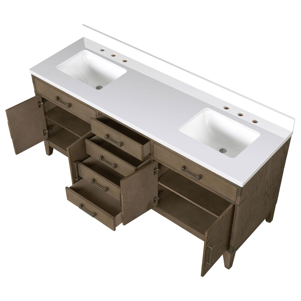 Lexora Home Laurel 72&quot; Double Bathroom Vanity in Grey Oak with White Quartz Top and Rectangular Sinks, , large